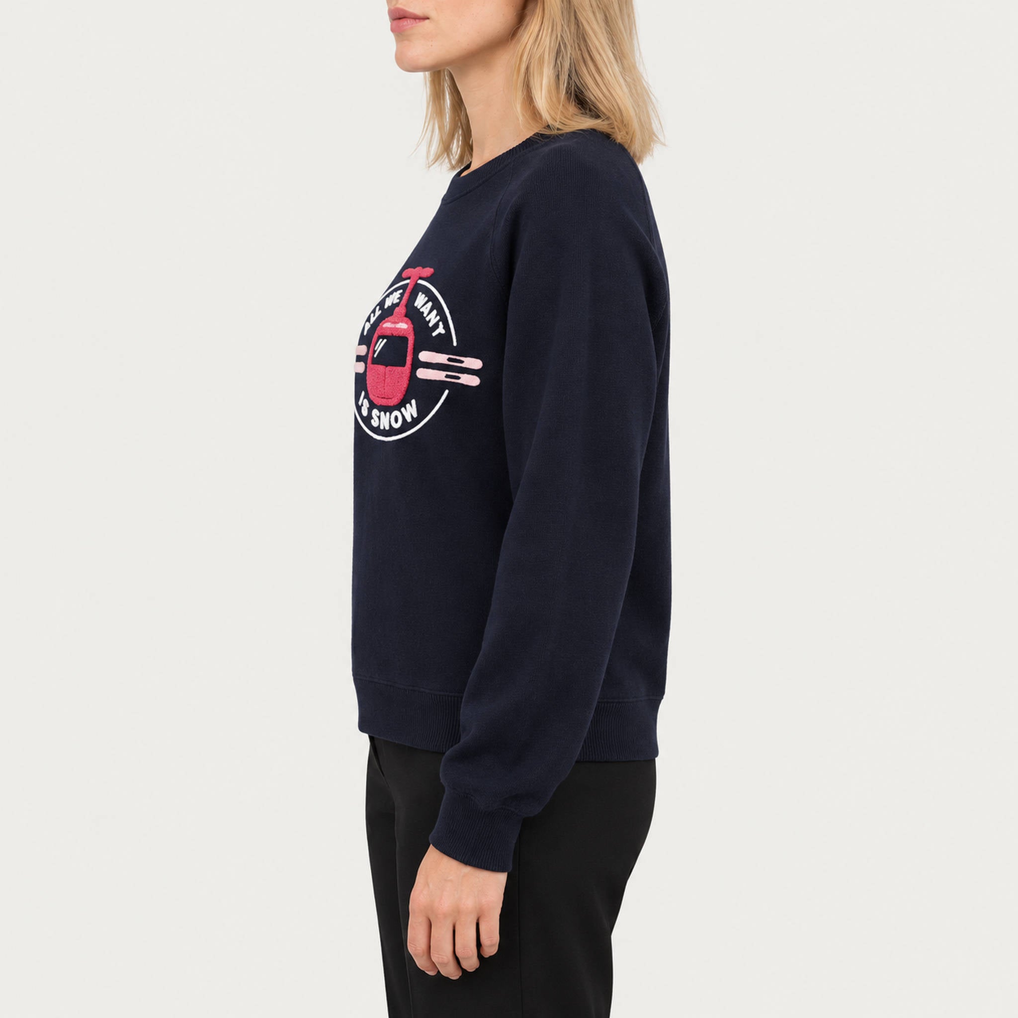French Disorder women All We Want Sweater in Navy - model side | London Ski Co