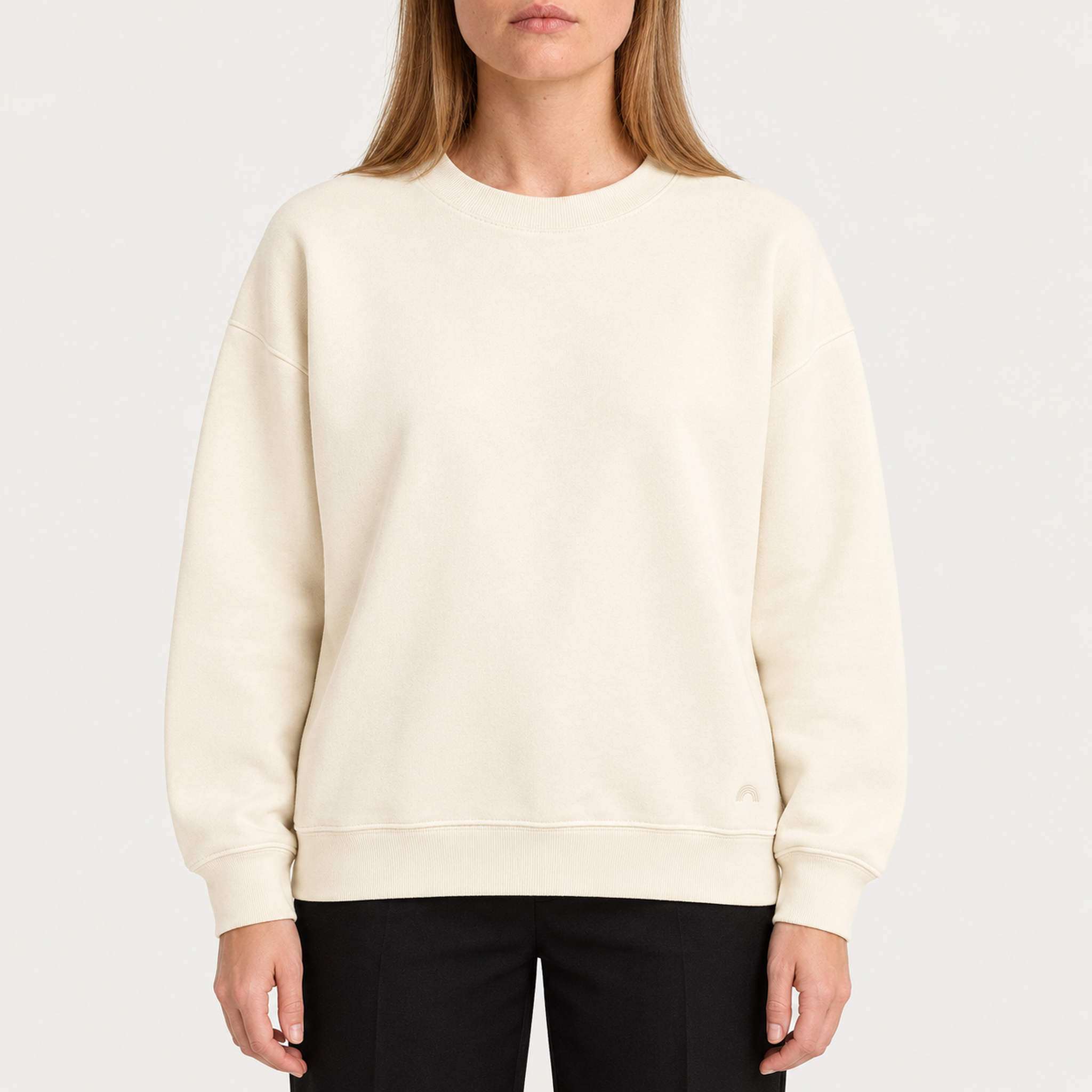 French Disorder women Ski Track Sweater in Coconut - model front | London Ski Co