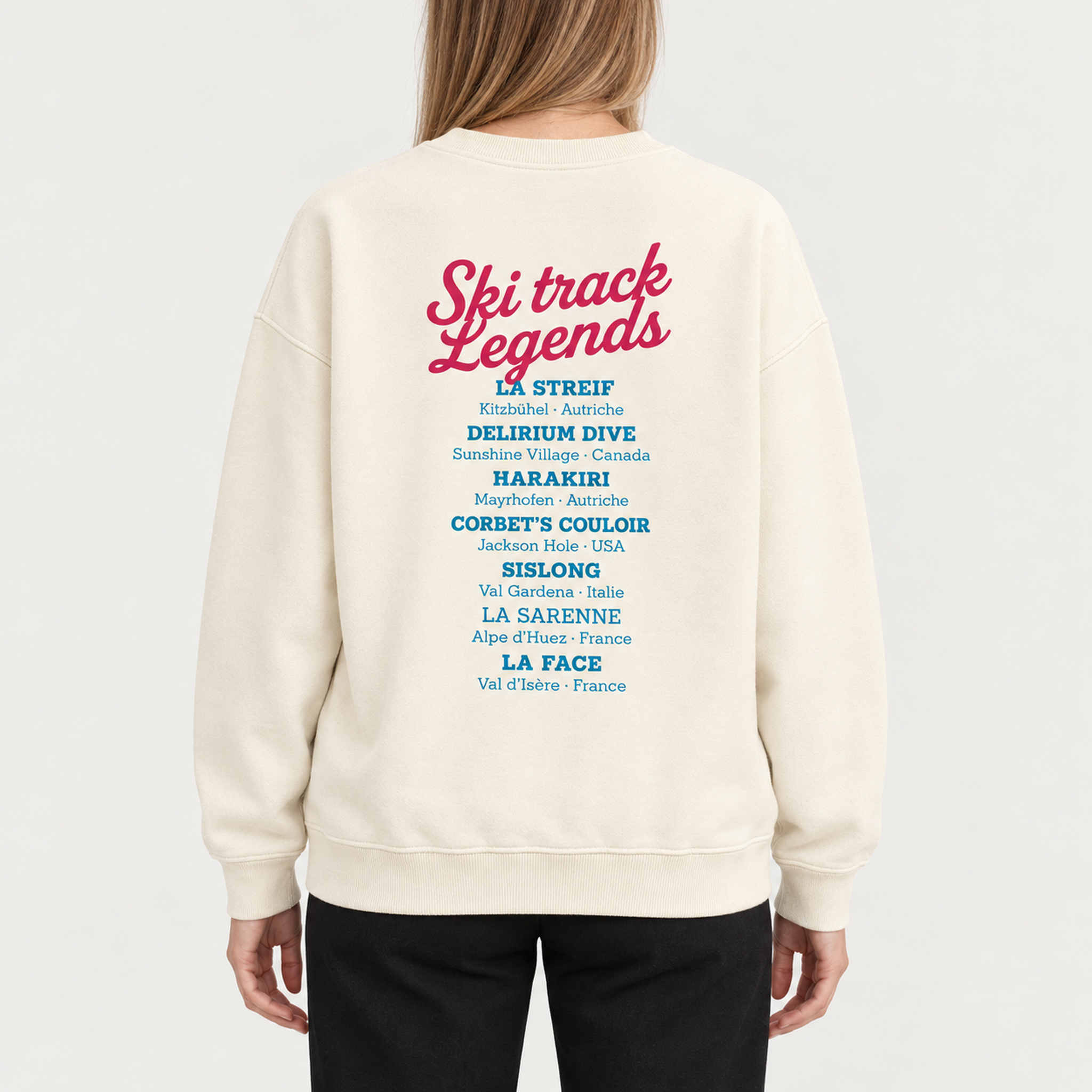 French Disorder women Ski Track Sweater in Coconut - model back | London Ski Co
