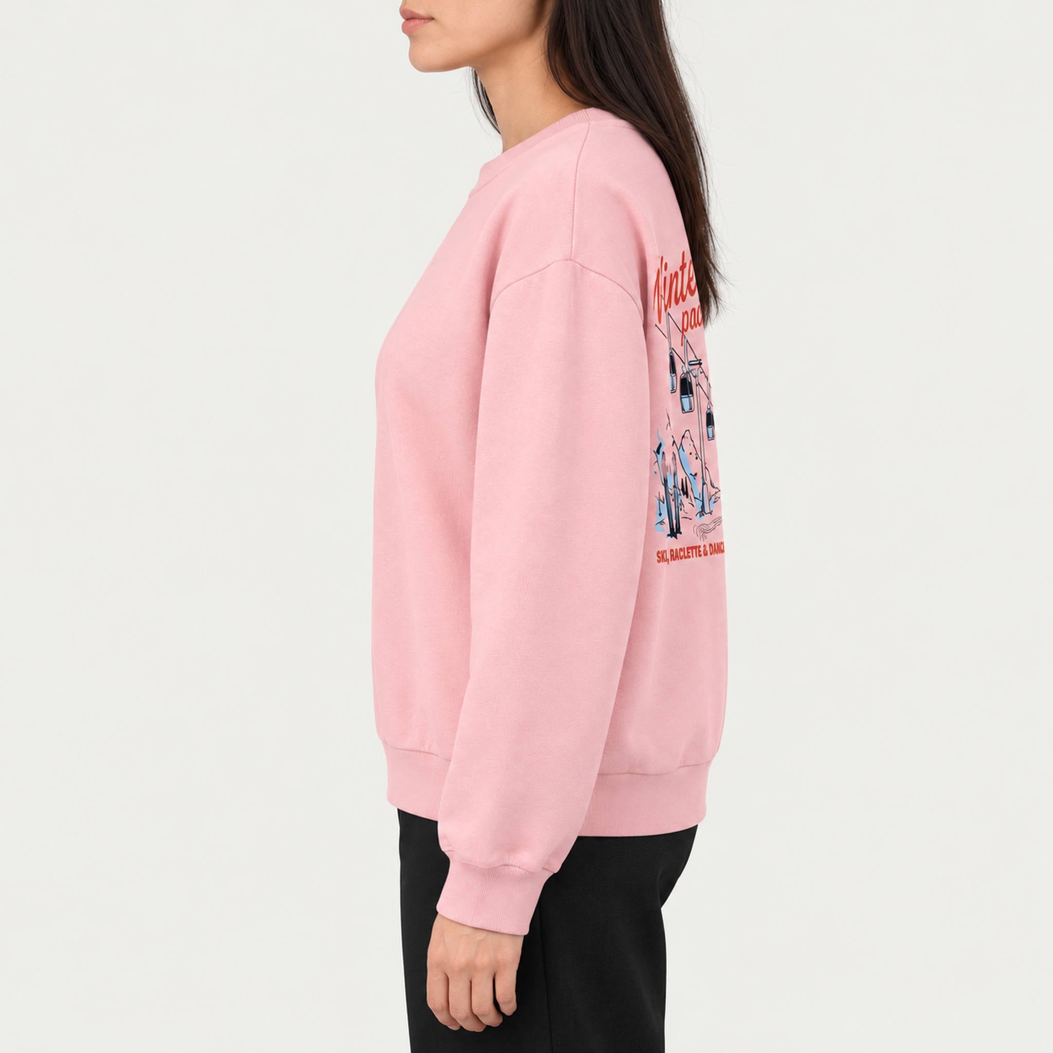 French Disorder women Winter Pack Sweater in Light Pink - model side | London Ski Co